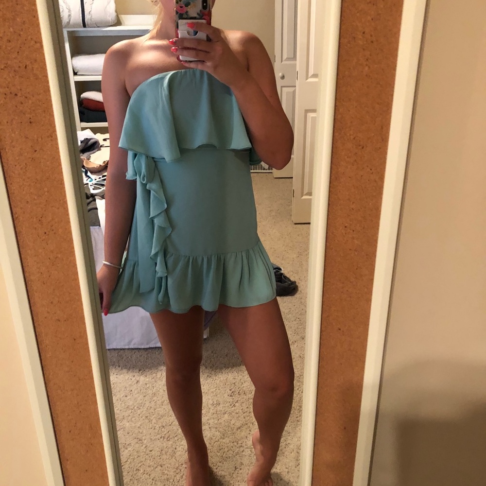 Mint off the shoulder revolve dress